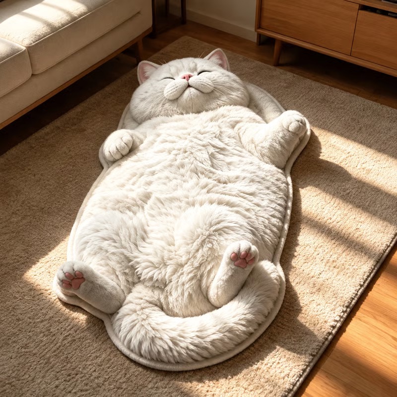🐱 Chubby Tabby Cat Rug – Soft Washable Animal-Shaped Floor Mat