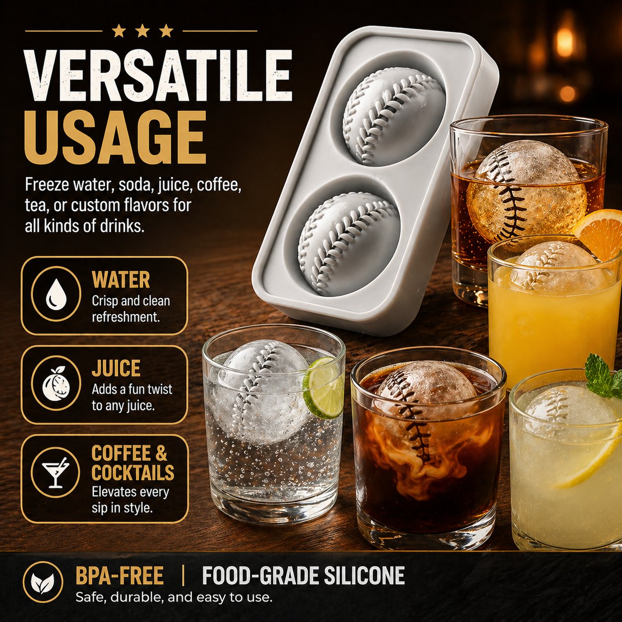Baseball Ice Mold – Slow‑Melting Silicone Sphere Tray for Whiskey, Cocktails & More ⚾🧊