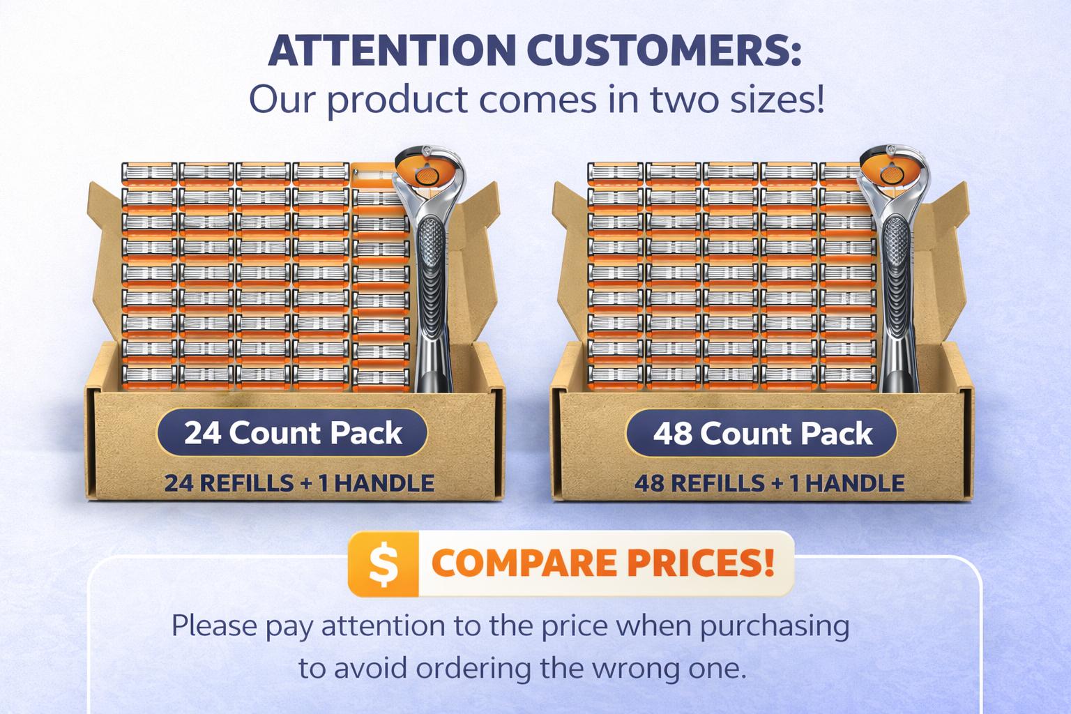 Men's 6-Layer Sharp Handheld Shaver Kit, 24/48 Refills or 48 Refills + 1 Handle Option, Ammonia-Free Razor Blade Replacements for Adults' Daily Care, Men's Care,sohochic