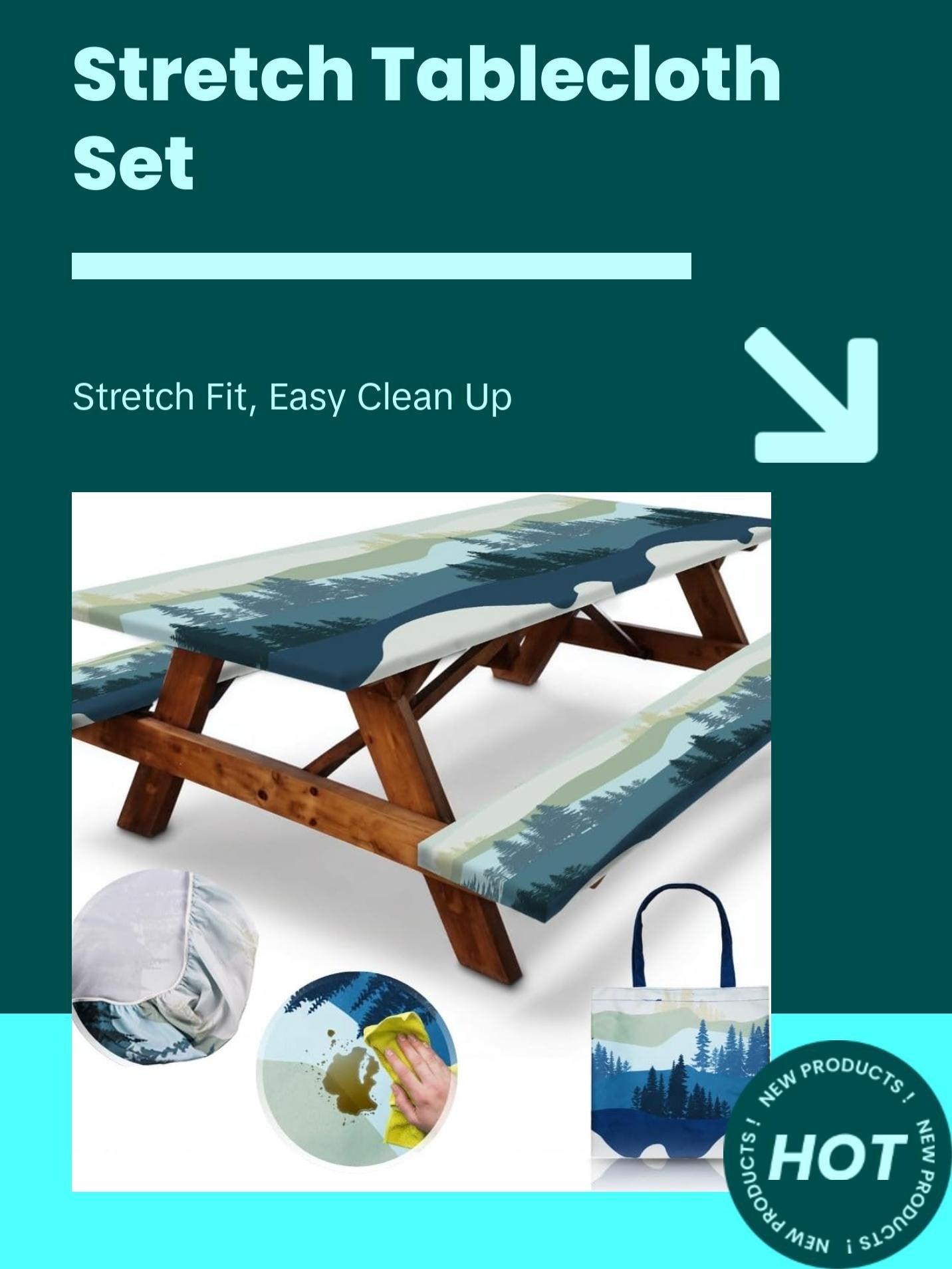 Waterproof Picnic Table Cover Set 🧺 – Fitted Outdoor Tablecloth Kit