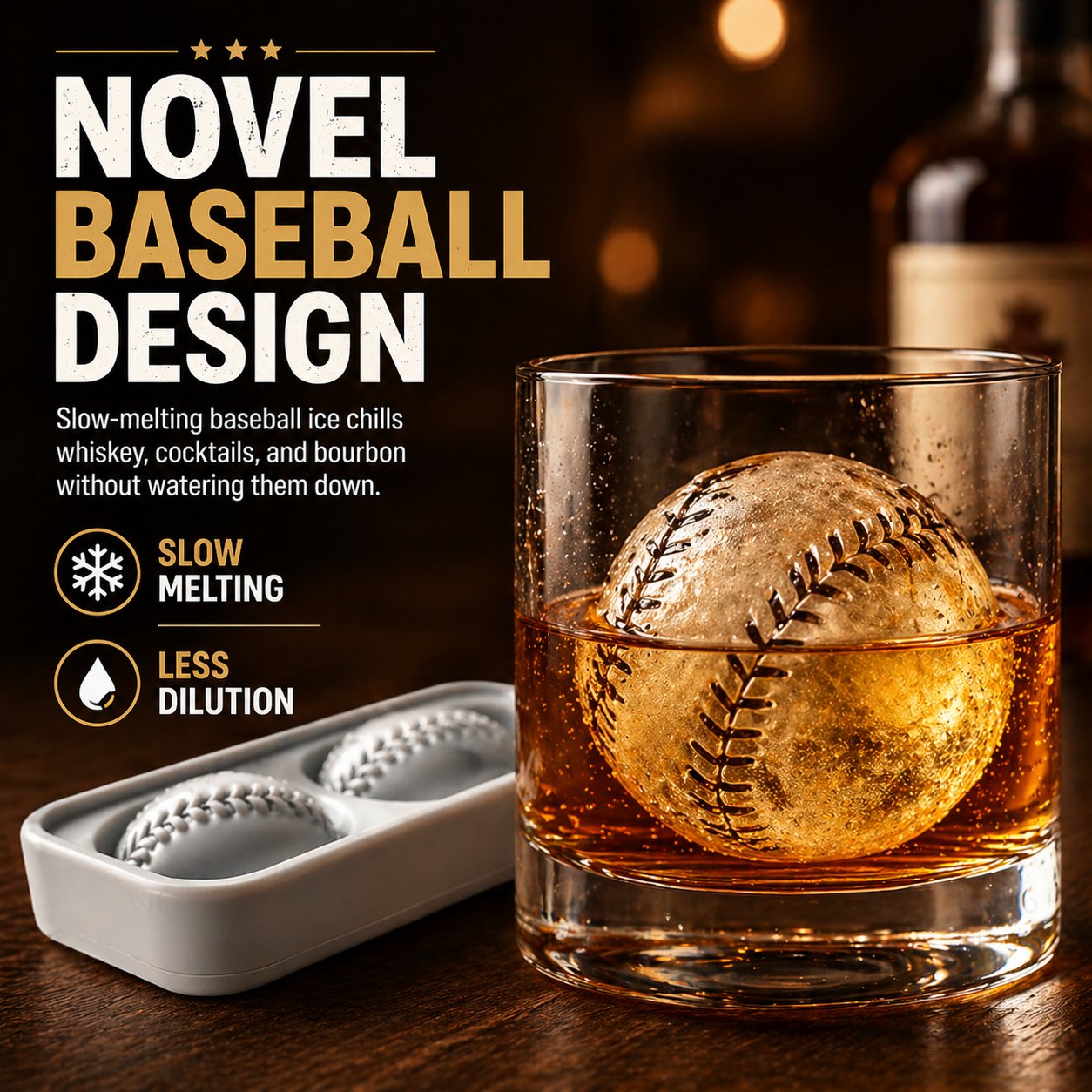 Baseball Ice Mold – Slow‑Melting Silicone Sphere Tray for Whiskey, Cocktails & More ⚾🧊