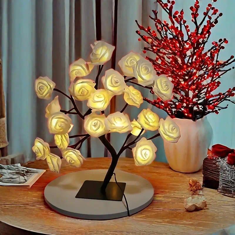 Rose-shaped night light, USB-powered, table lamp, bedroom lighting, holiday decorative lights, home decor, Valentine's Day gift, Mother's Day gift, home decor lighting