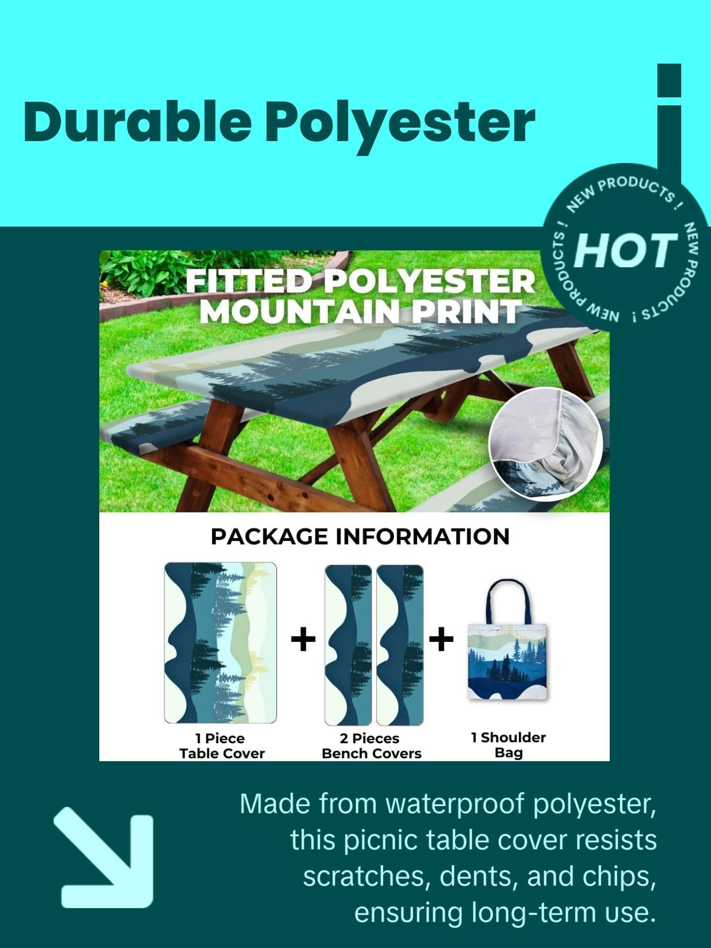 Waterproof Picnic Table Cover Set 🧺 – Fitted Outdoor Tablecloth Kit