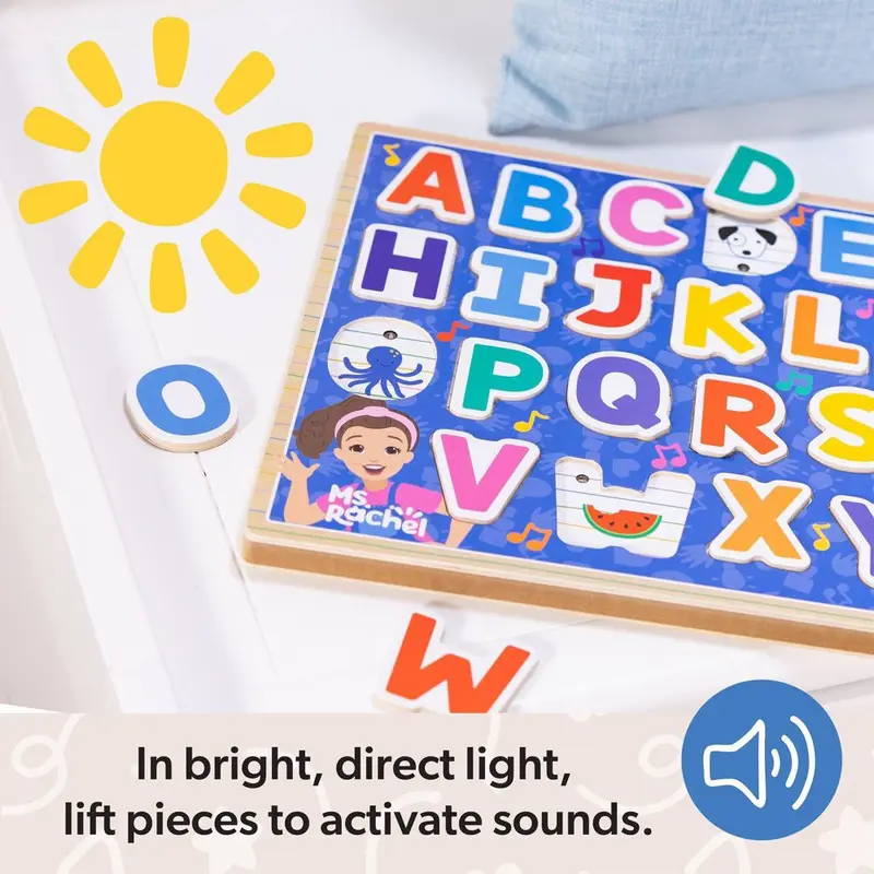 🎁 Limited-Time Offer | 26-Piece Wooden Alphabet Sound Puzzle 🔤 Light-Activated Phonics Toy