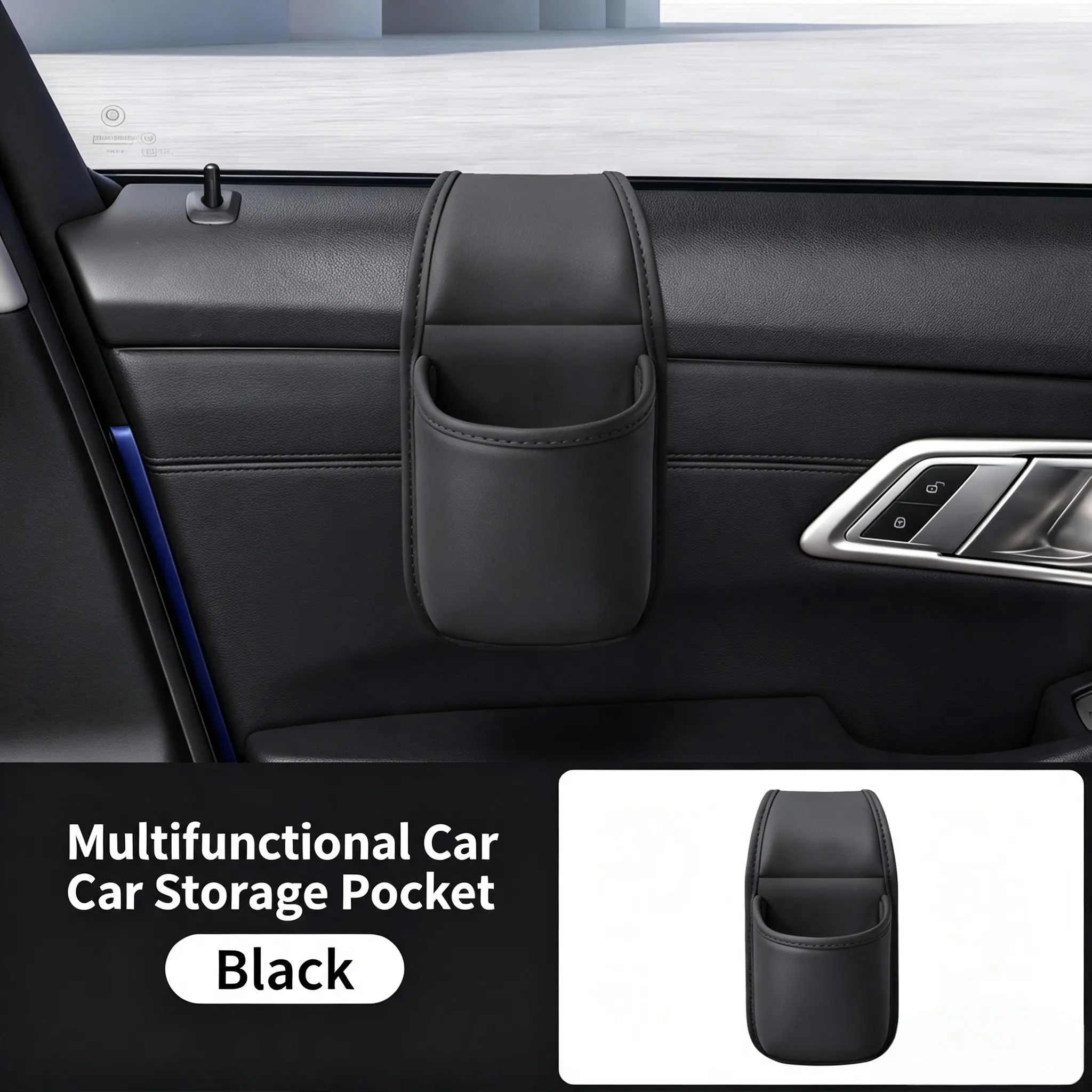 Leather car door storage pocket - double-layer compartments, scratch-proof flannel lining, residue-free adhesive, organizes keys & phones, keeps car interiors tidy, fits most sedans, SUVs and trucks for daily driving