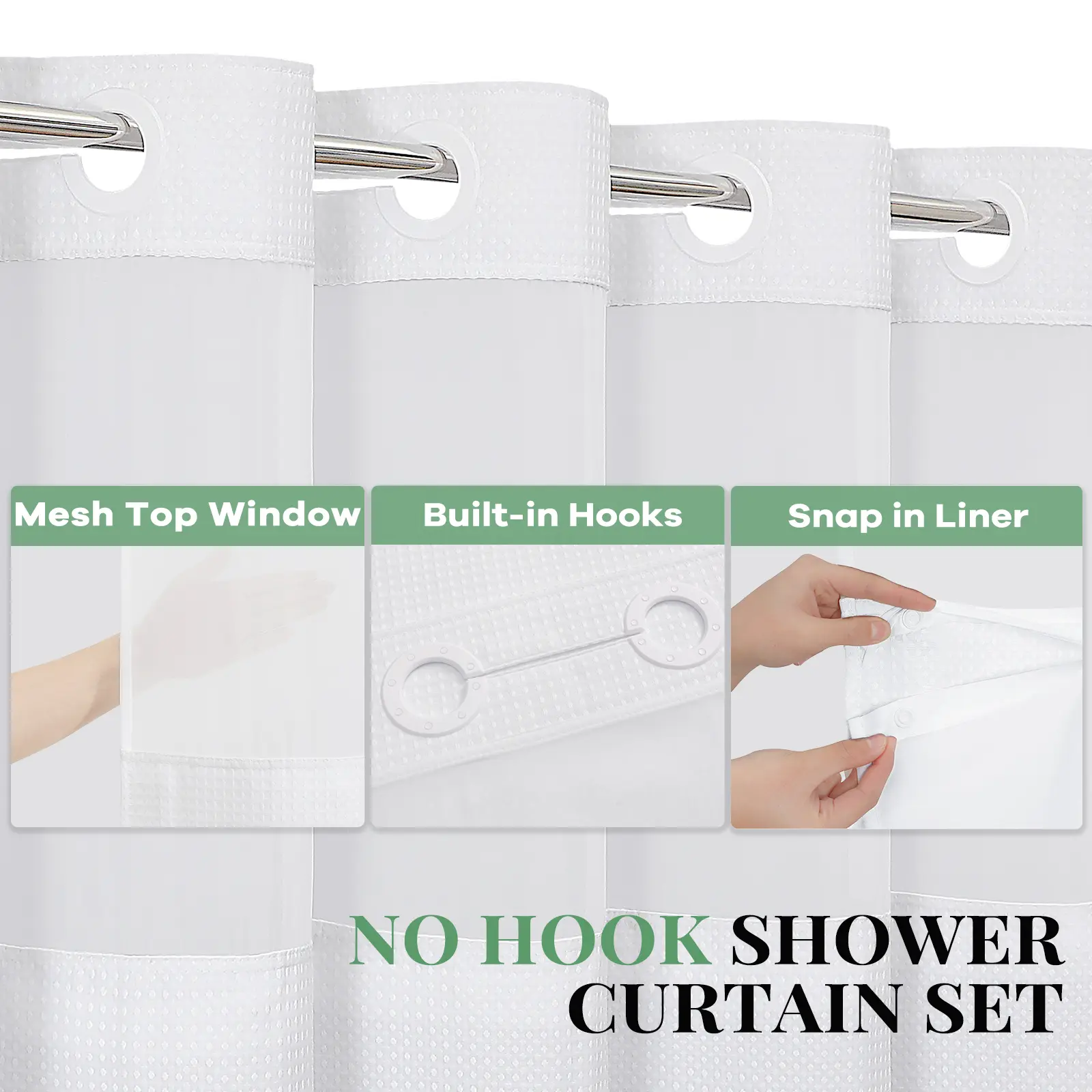 Cartivoe™ No-Hook Waffle Shower Curtain Set With Liner | Elegant Bathroom Upgrade