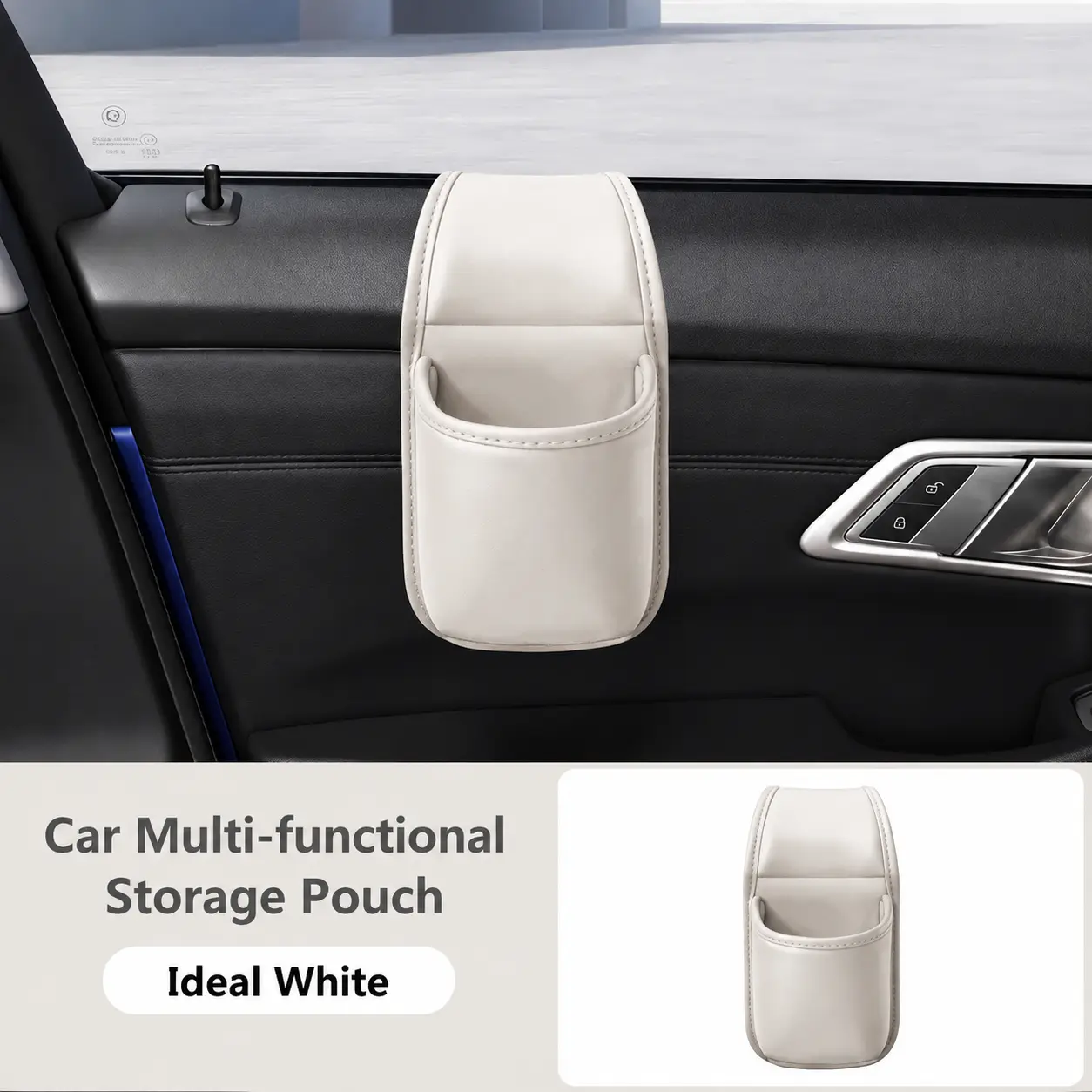 Leather car door storage pocket - double-layer compartments, scratch-proof flannel lining, residue-free adhesive, organizes keys & phones, keeps car interiors tidy, fits most sedans, SUVs and trucks for daily driving