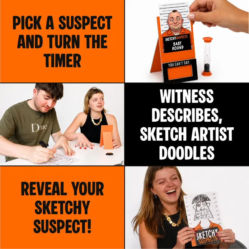 🎁 Limited-Time Offer | Sketchy Suspects 🎨 Draw Suspects from Ridiculous Clues – Party Game for Ages 12+, 2+ Players