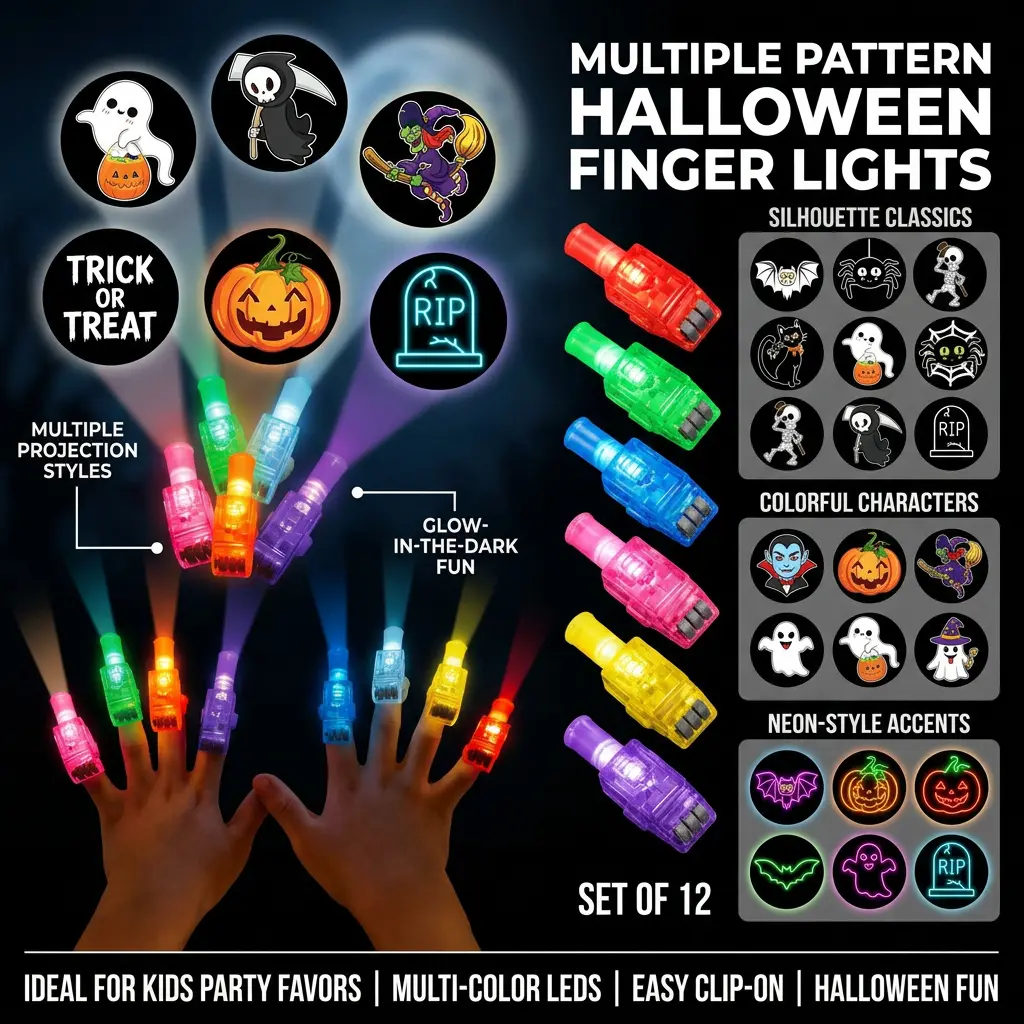 36Pcs Halloween LED Finger Lights with  Projection Patterns - Glow Finger Toys for Kids Party Favors