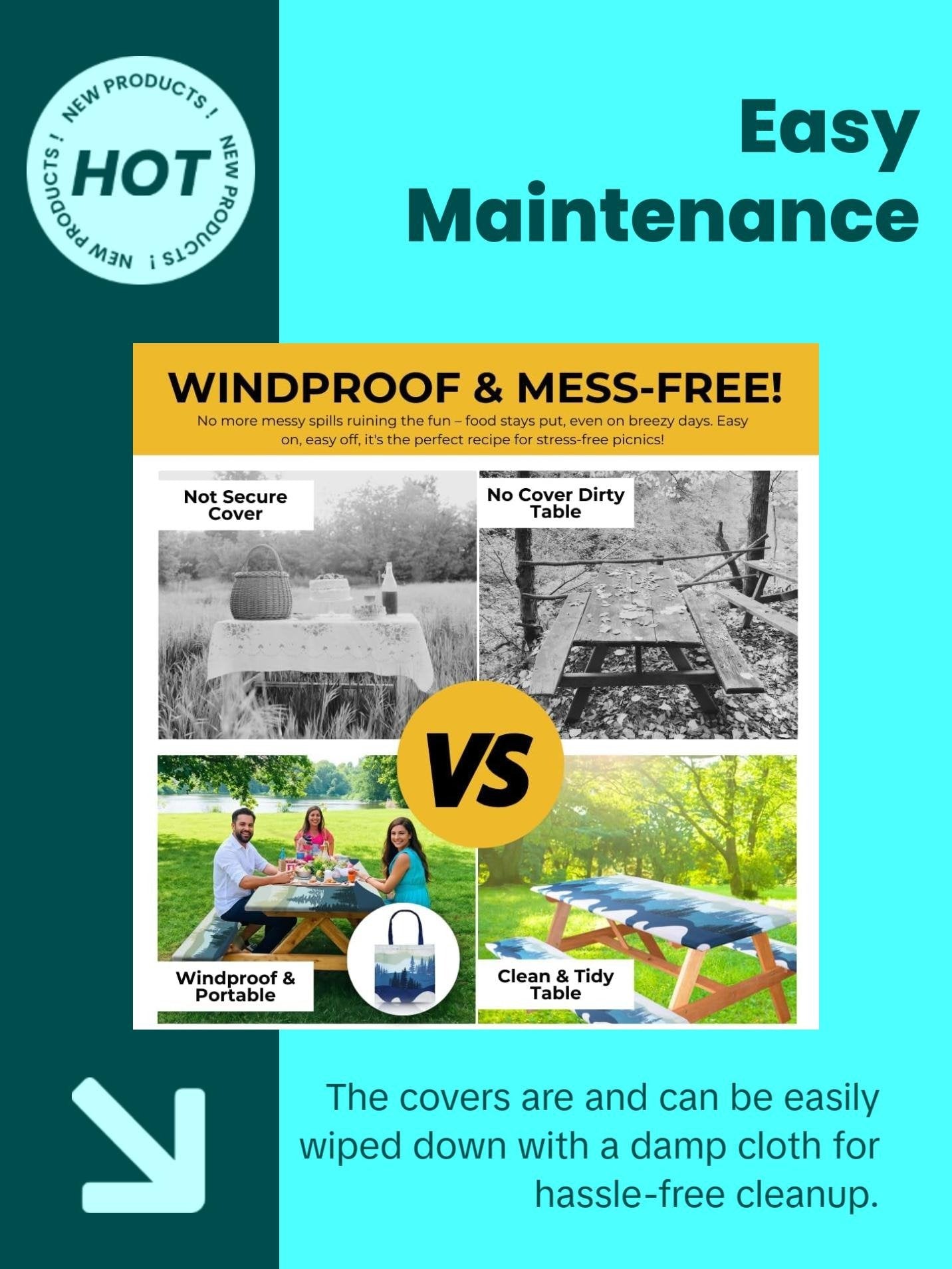 Waterproof Picnic Table Cover Set 🧺 – Fitted Outdoor Tablecloth Kit