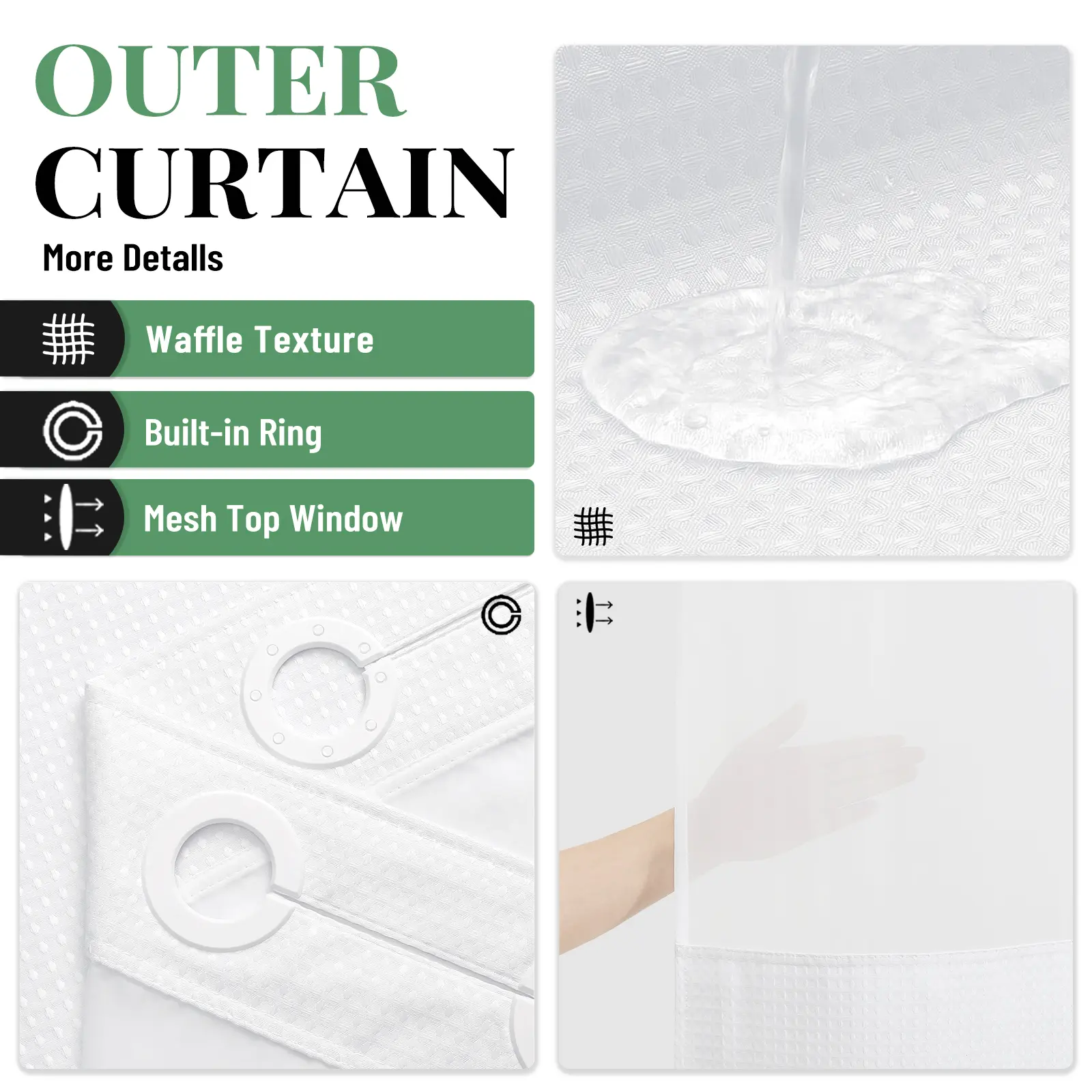 Cartivoe™ No-Hook Waffle Shower Curtain Set With Liner | Elegant Bathroom Upgrade