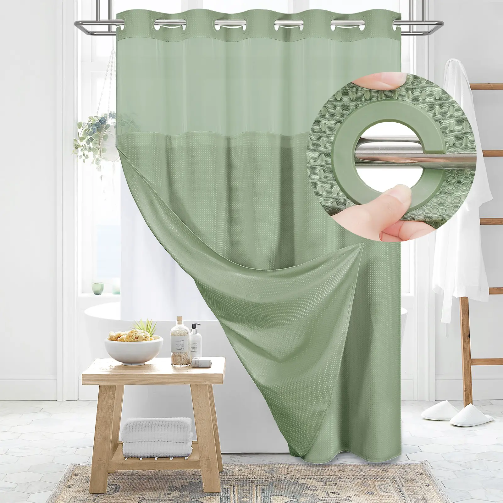 Cartivoe™ No-Hook Waffle Shower Curtain Set With Liner | Elegant Bathroom Upgrade