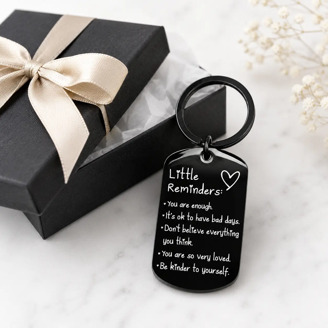Inspirational Little Reminders Keychain for Women and Men, Silver Non-woven Fashion Accessory