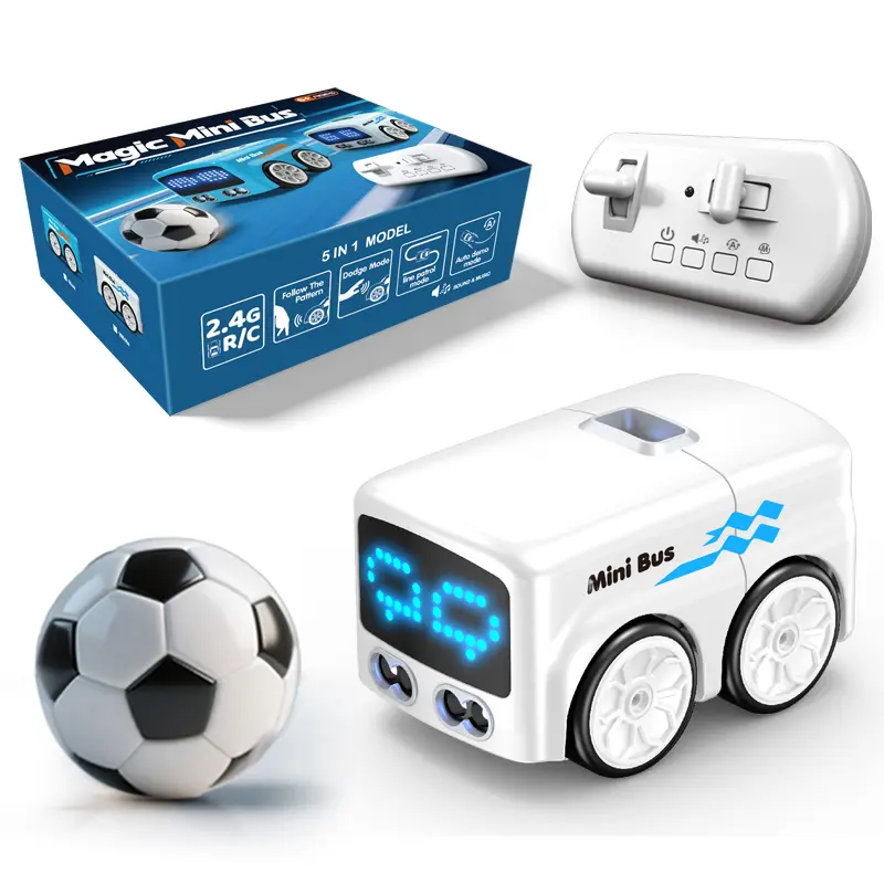 🔥49% OFF🔥 Remote Control Mini Bus Toy for Kids – Changing Faces, Lights & Soccer Ball ⚽