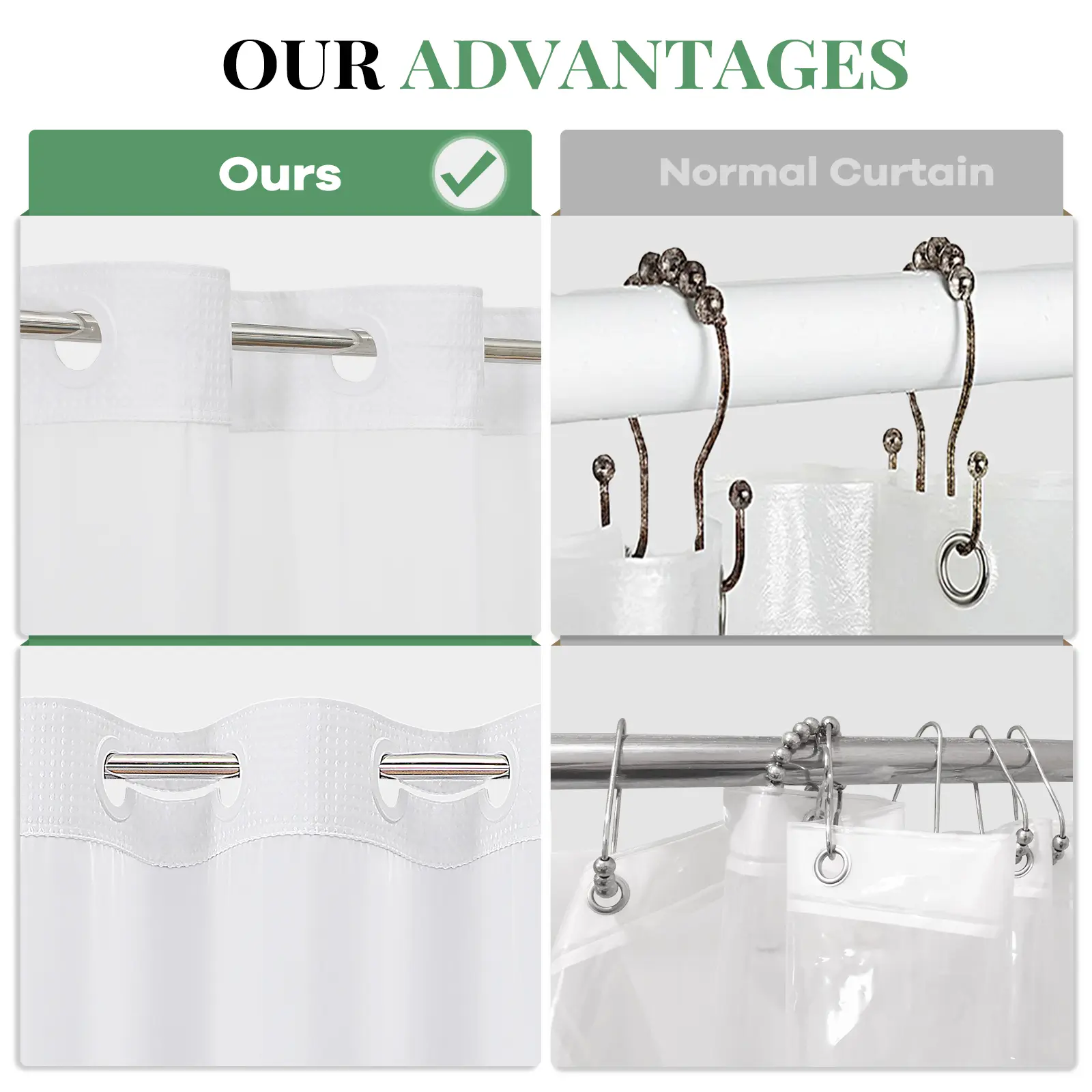 Cartivoe™ No-Hook Waffle Shower Curtain Set With Liner | Elegant Bathroom Upgrade