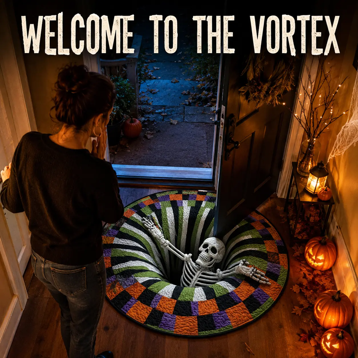 Cartivoe™ Halloween 3D Skeleton Illusion Round Rug – 31.5" (80 cm) Quilted Polyester Floor Mat 💀🎃
