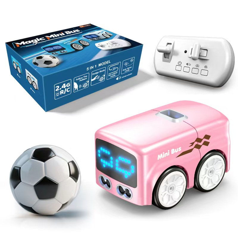 🔥49% OFF🔥 Remote Control Mini Bus Toy for Kids – Changing Faces, Lights & Soccer Ball ⚽