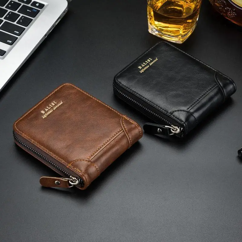 2026 New Men's Bifold Wallet - PU Leather, Retro Style Short Mens Wallet, Zipper Card Holder, Coin Storage Money Bag, Men's Accessories, Do Not Wash, Summervibes backtoschool
