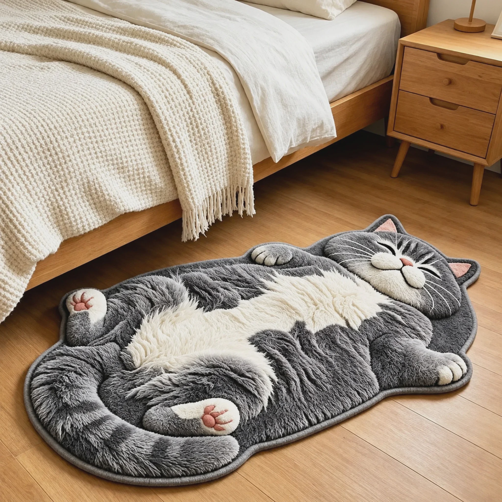 🐱 Chubby Tabby Cat Rug – Soft Washable Animal-Shaped Floor Mat
