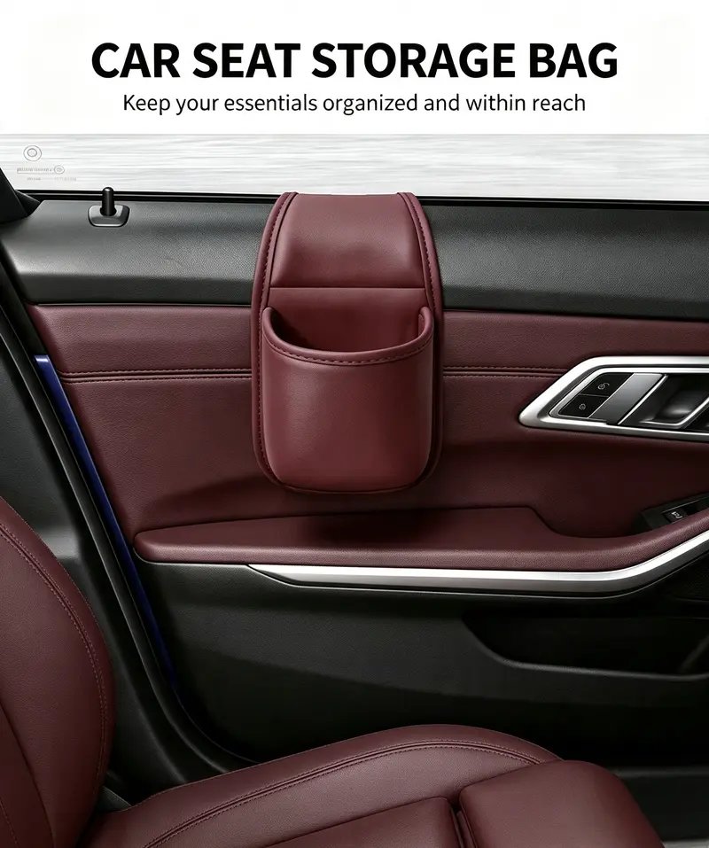 Leather car door storage pocket - double-layer compartments, scratch-proof flannel lining, residue-free adhesive, organizes keys & phones, keeps car interiors tidy, fits most sedans, SUVs and trucks for daily driving