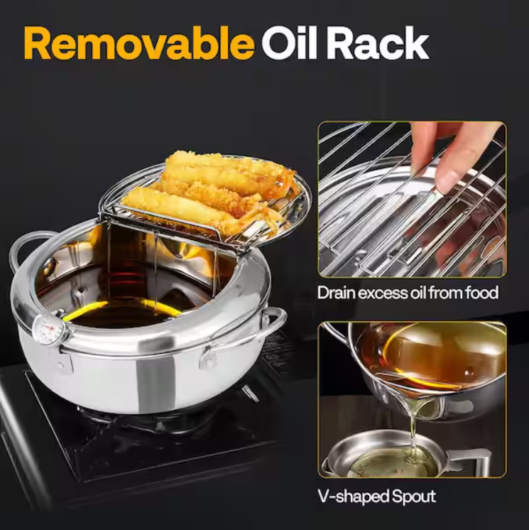 Multifunctional Stainless Steel Deep Frying Pot With Thermometer