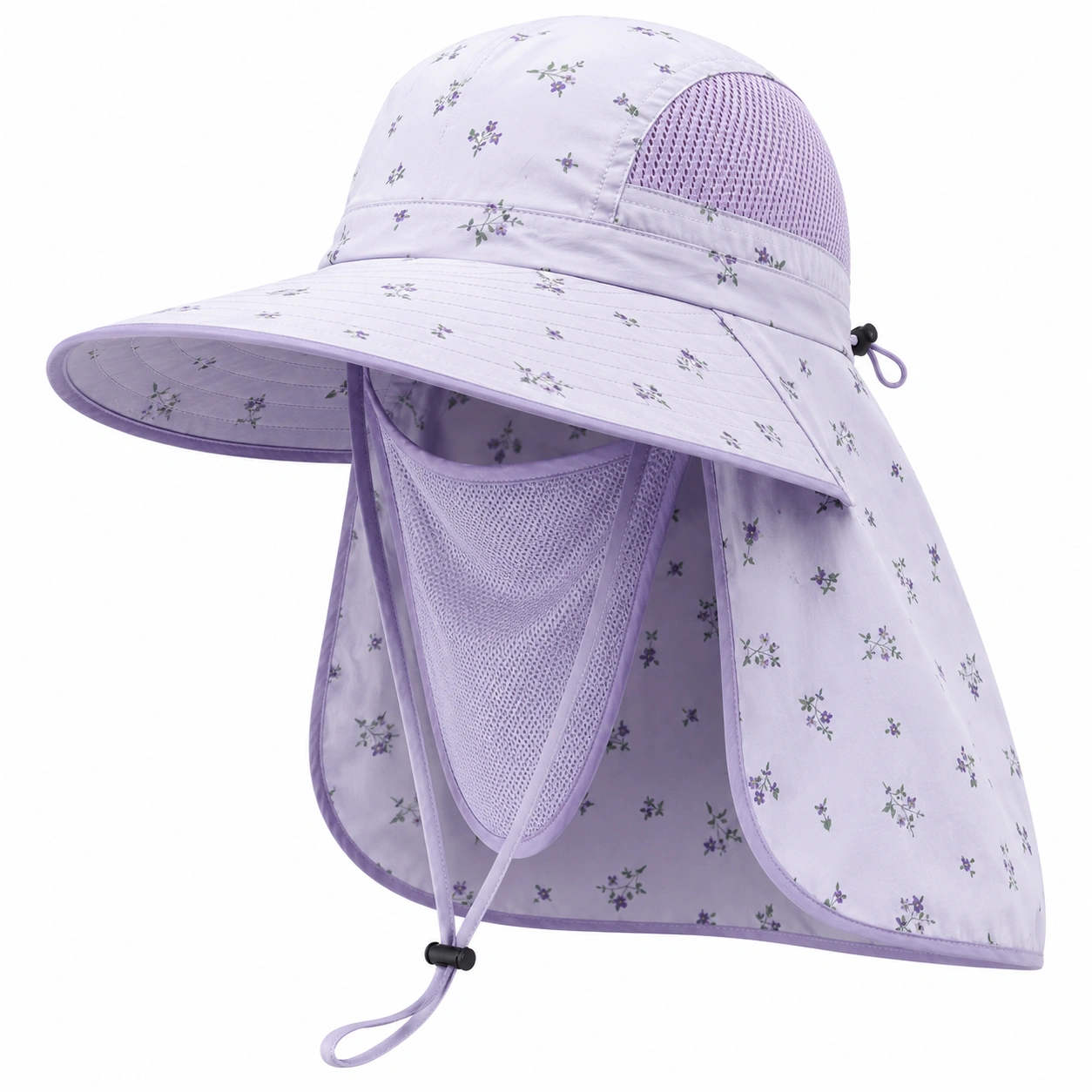 Chapeau de Soleil Anti-UV Violet à Fleurs avec Visière Large-zanverico