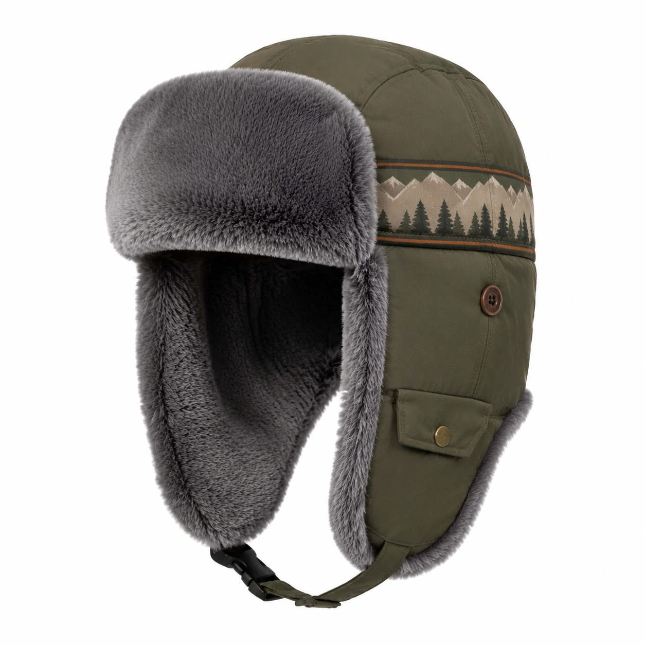 Chapeau Aviateur Hiver Doublure en Fourrure Kaki Gris-zanverico