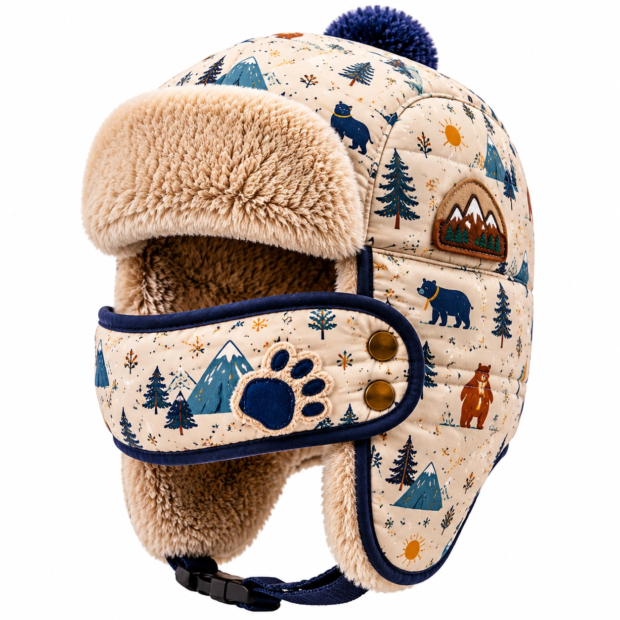 Chapeau d'Hiver pour Enfants avec Motif Ours et Montagne-zanverico