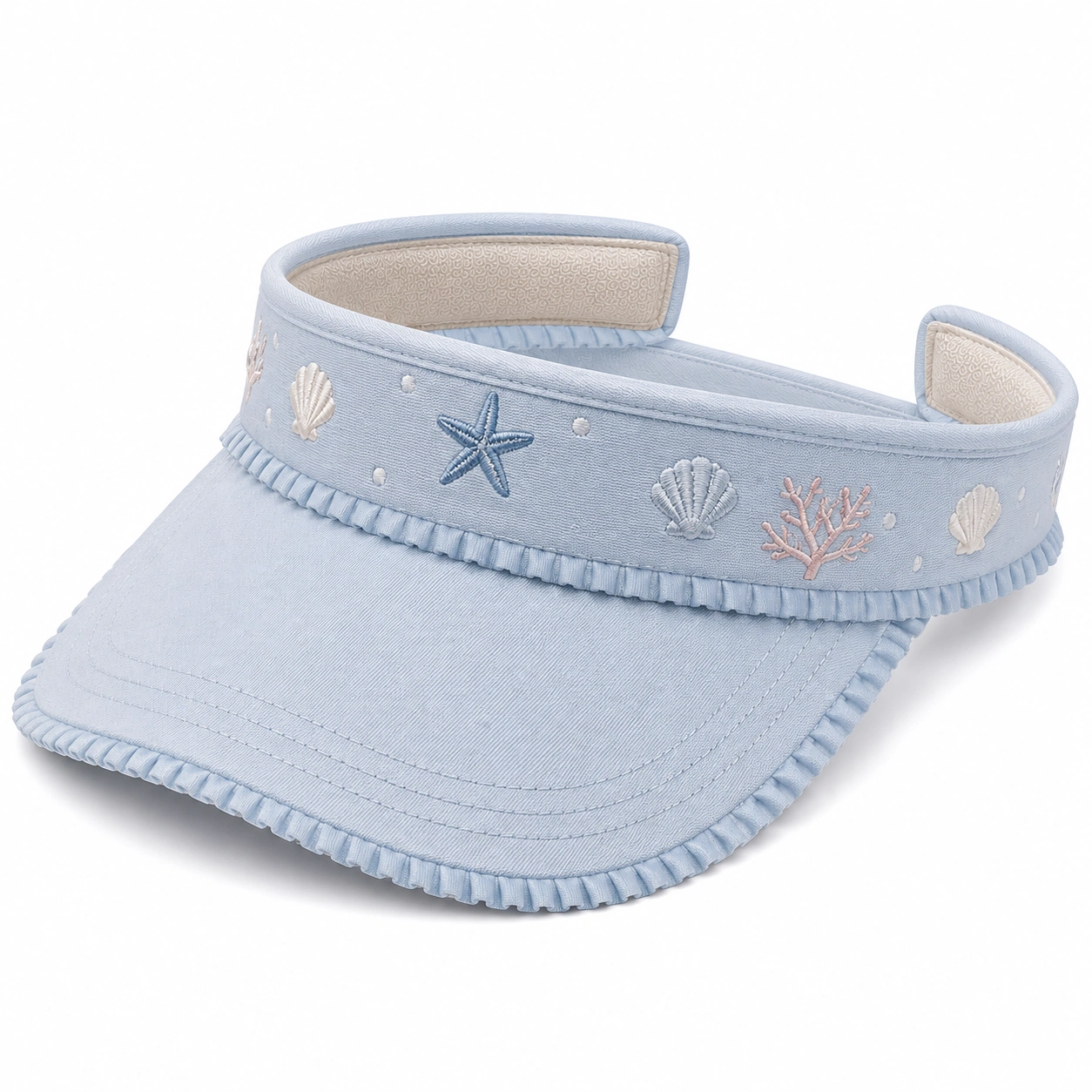 Visière Brodée Motifs Marins Bleu Ciel-zanverico
