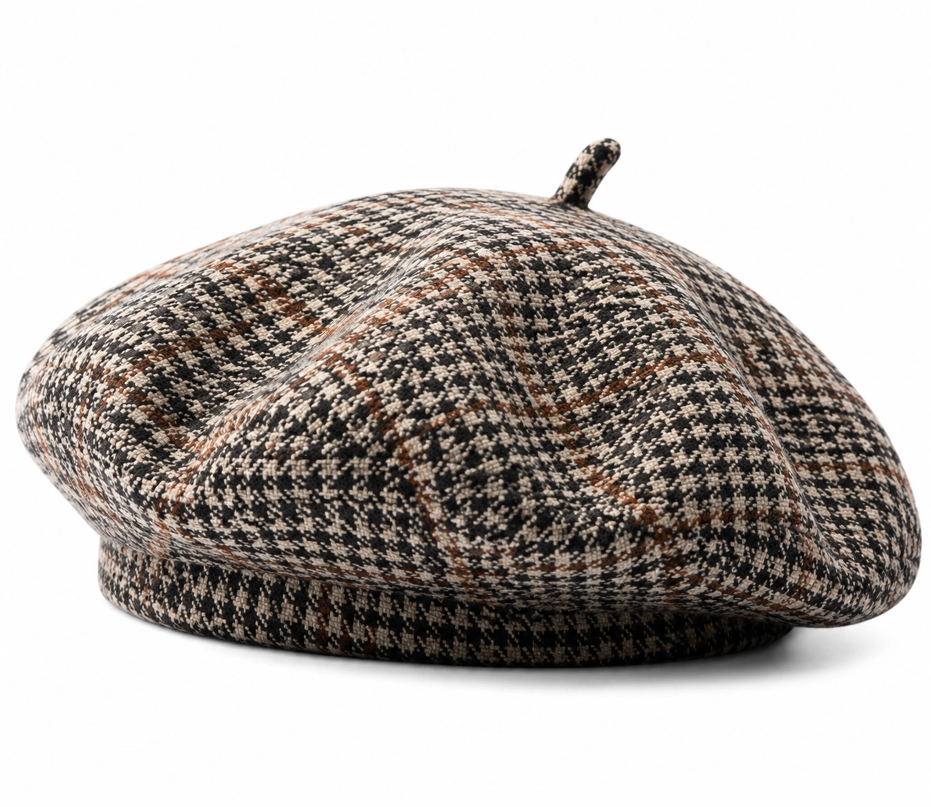 Béret à Carreaux en Tweed Chameau, Marron et Noir-zanverico