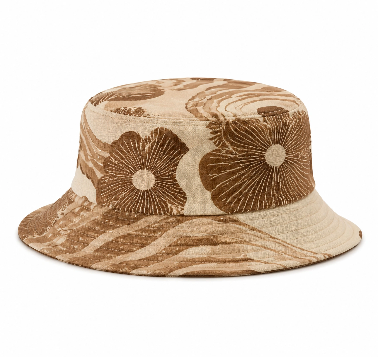 Chapeau bob à motif floral marron et beige-zanverico