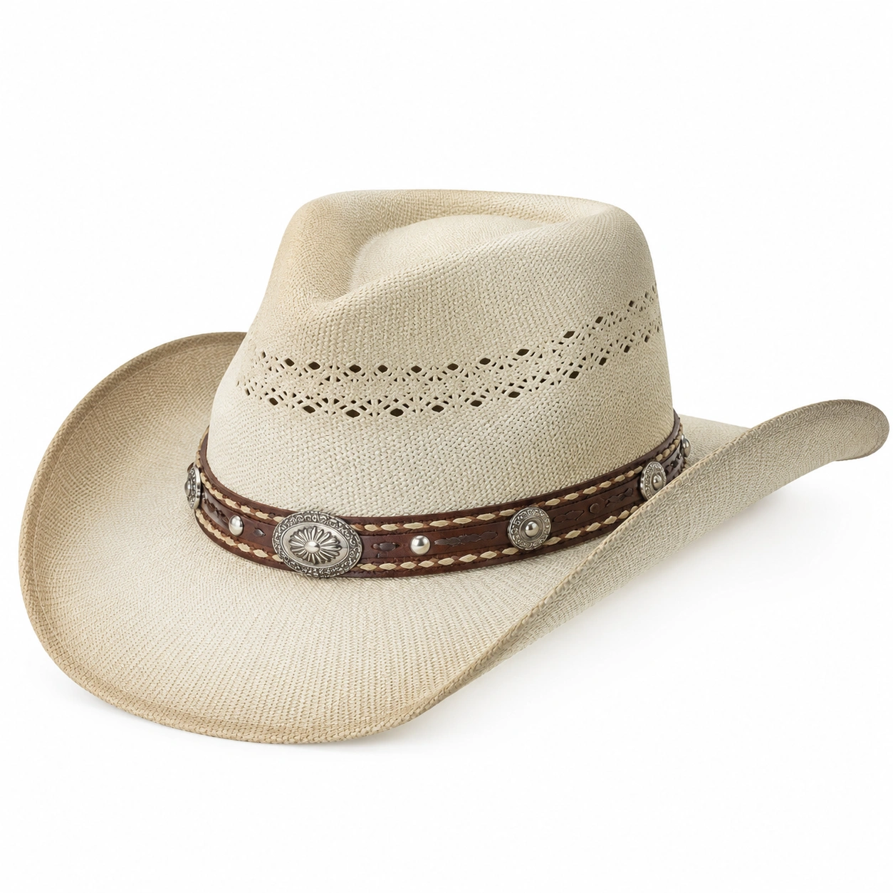 Chapeau de Cowboy Beige avec Ceinture Décorative-zanverico