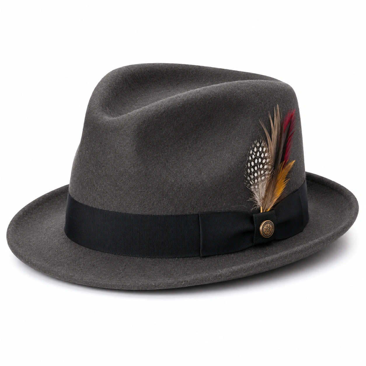 Chapeau Fedora Gris avec Plume Décorative-zanverico