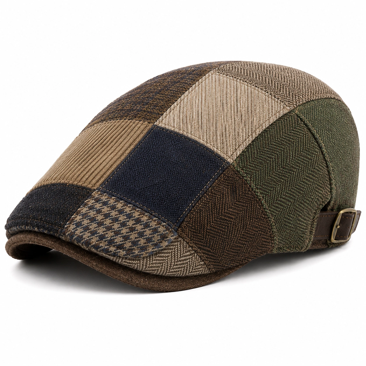 Casquette plate patchwork marron et vert pour adultes-zanverico