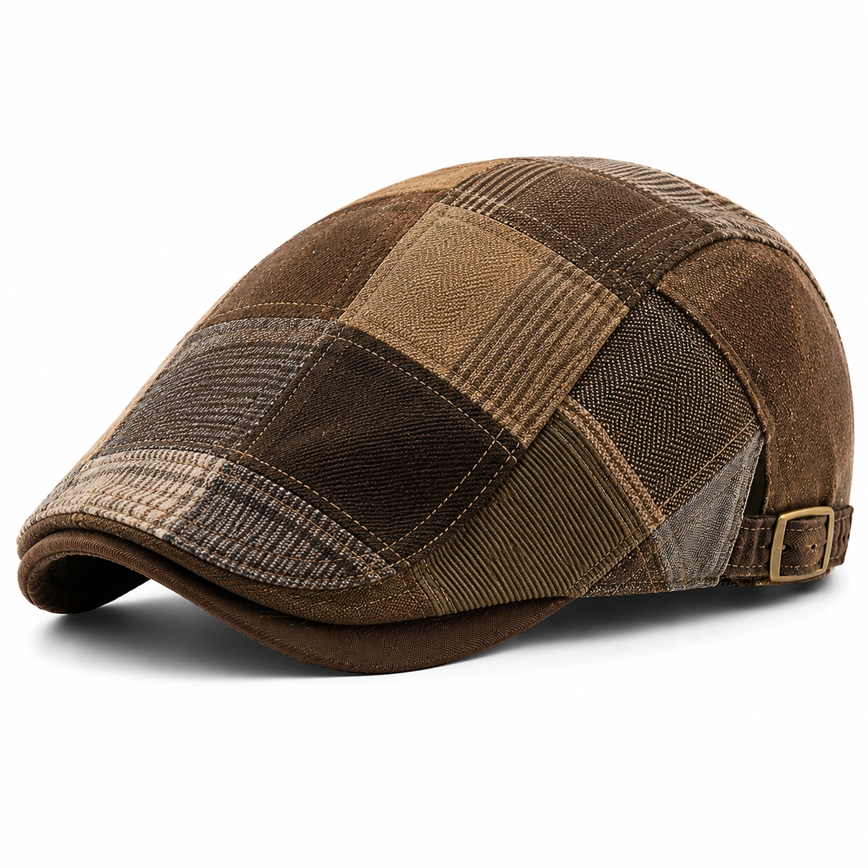 Casquette Plate Patchwork Marron Réglable-zanverico