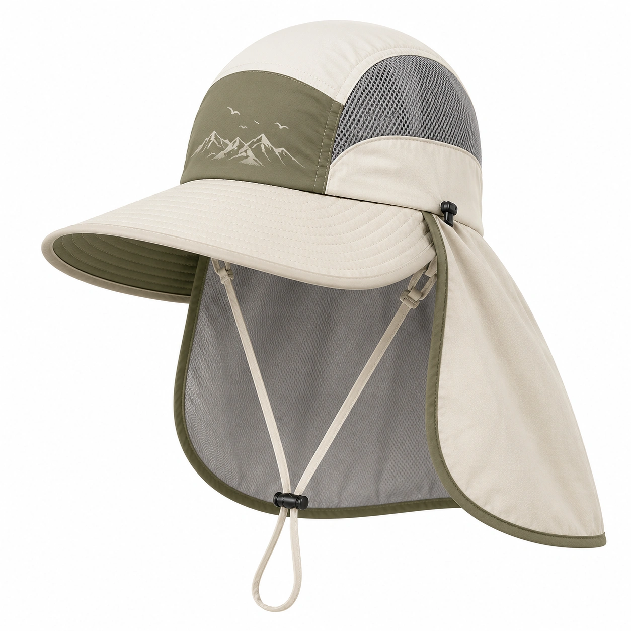 Chapeau de Randonnée avec Protège-Nuque Beige et Vert-cozyverix
