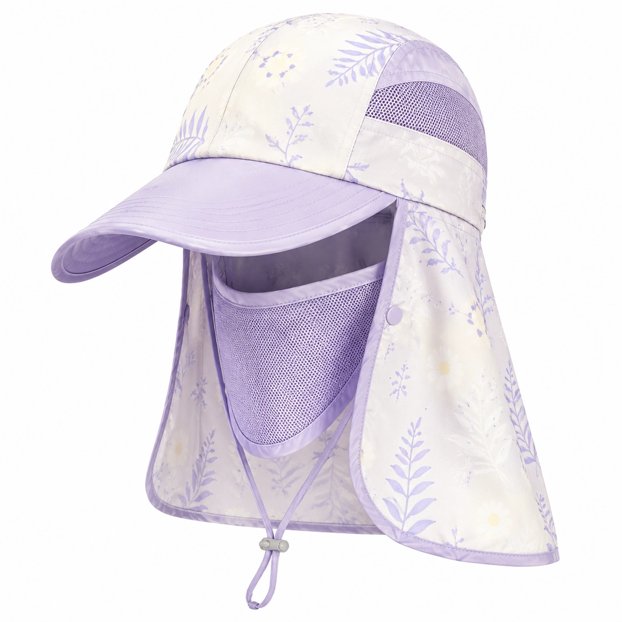 Chapeau de Protection Solaire avec Voile Amovible Lavande/Blanc-cozyverix