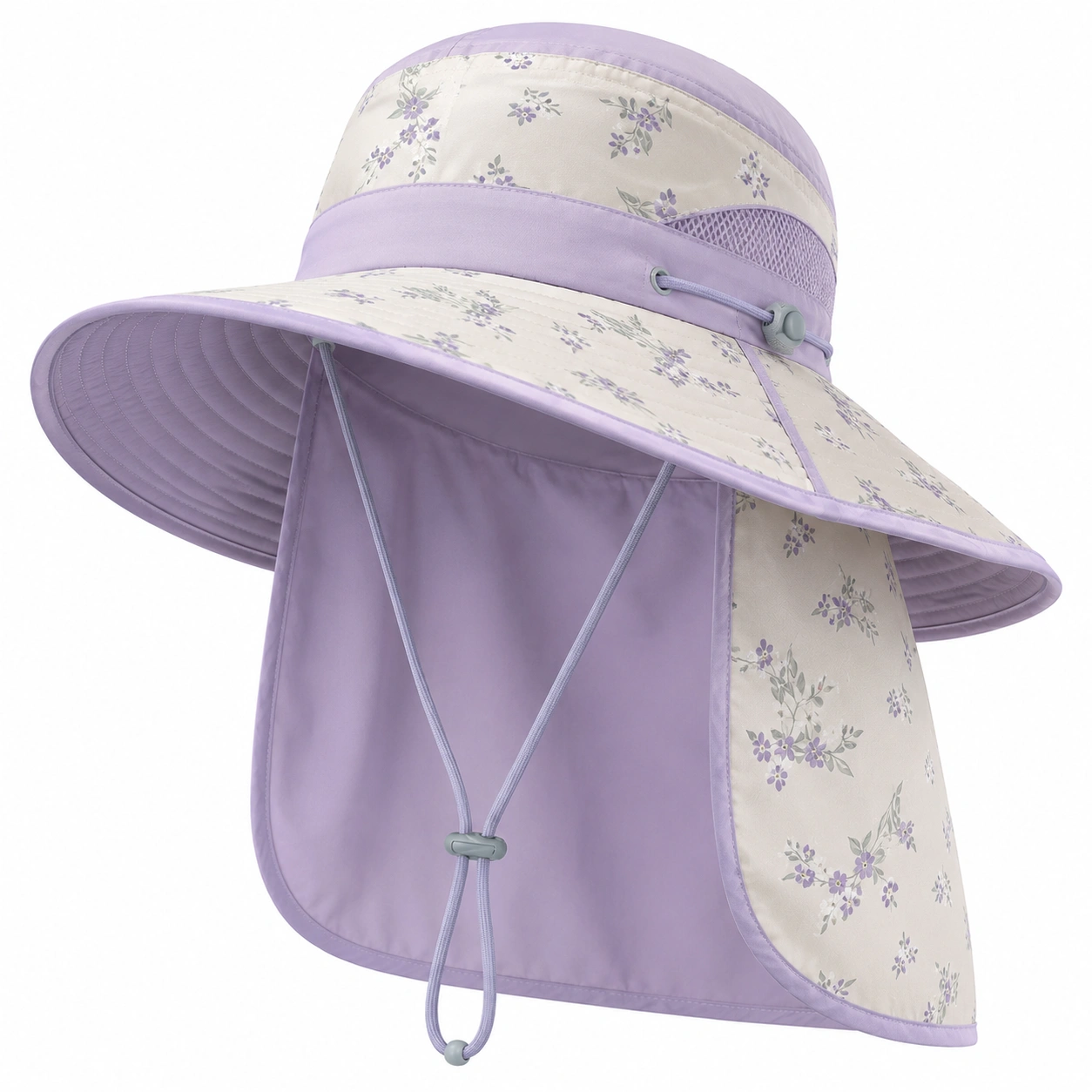 Chapeau de soleil lilas avec motif floral et protection UV-cozyverix
