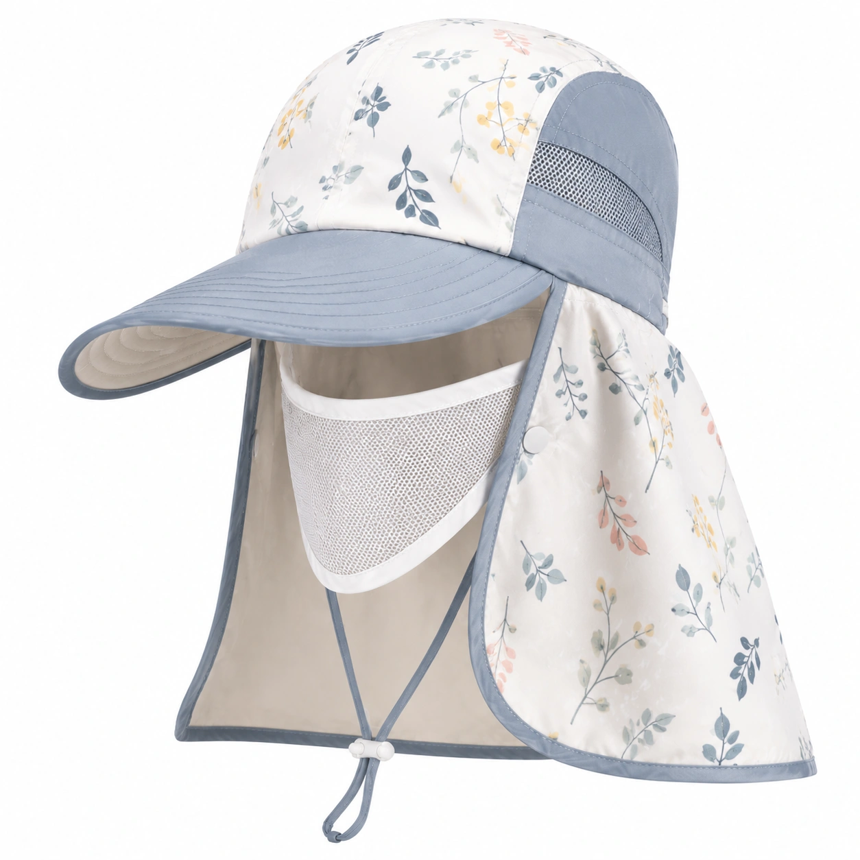 Casquette de Soleil Anti-UV avec Voile Amovible et Masque Facial Bleu Clair-cozyverix