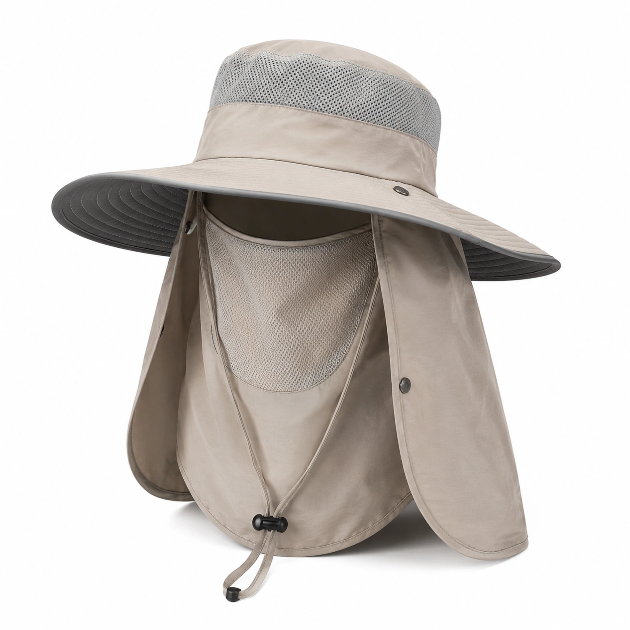 Chapeau Anti-UV avec Voile Amovible - Beige-cozyverix