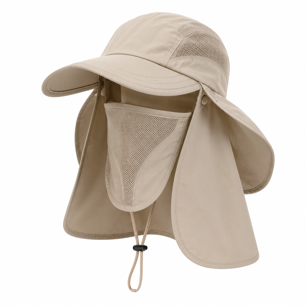 Chapeau Beige avec Protection Solaire Amovible pour Visage et Cou-cozyverix
