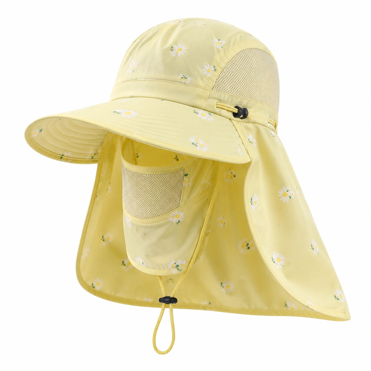 Chapeau de protection solaire jaune à motifs floraux-cozyverix