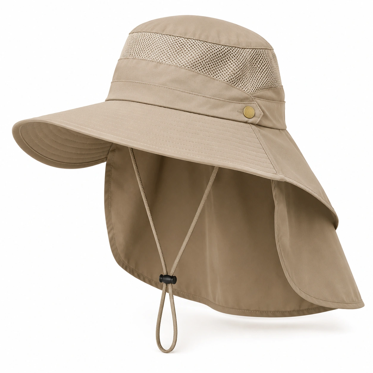 Chapeau de Soleil Beige Anti-UV avec Voile de Cou-cozyverix