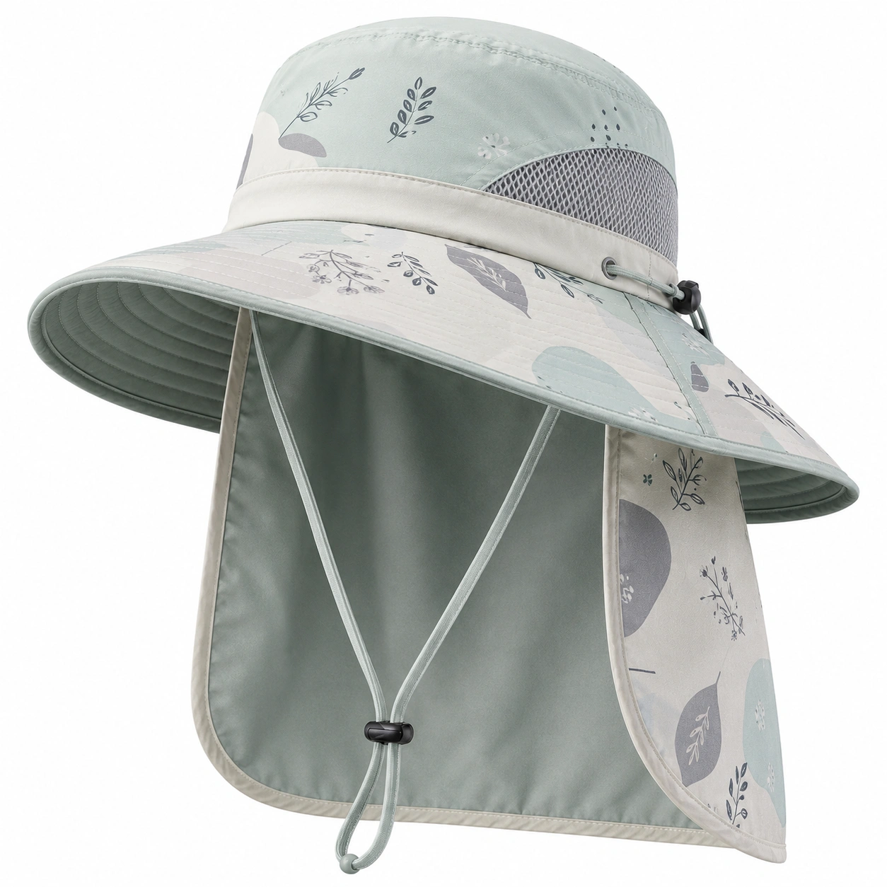 Chapeau de randonnée anti-UV avec protection nuque vert feuillage-cozyverix