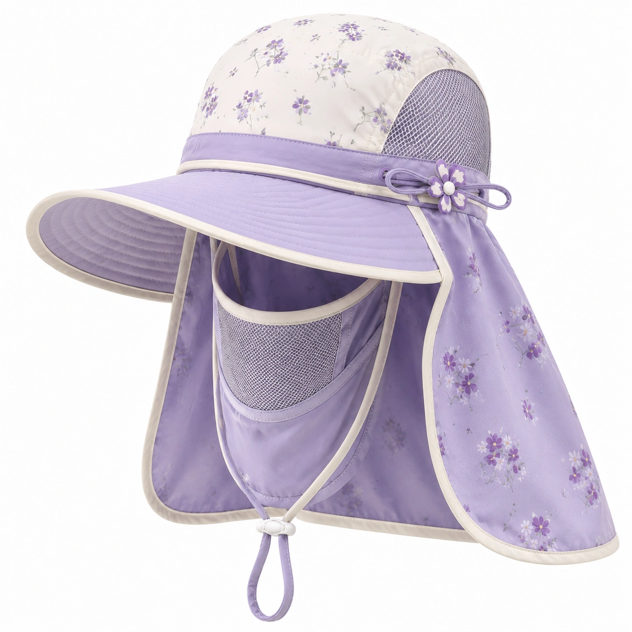 Chapeau de Soleil à Large Bord Lavande avec Écran Facial Amovible-cozyverix