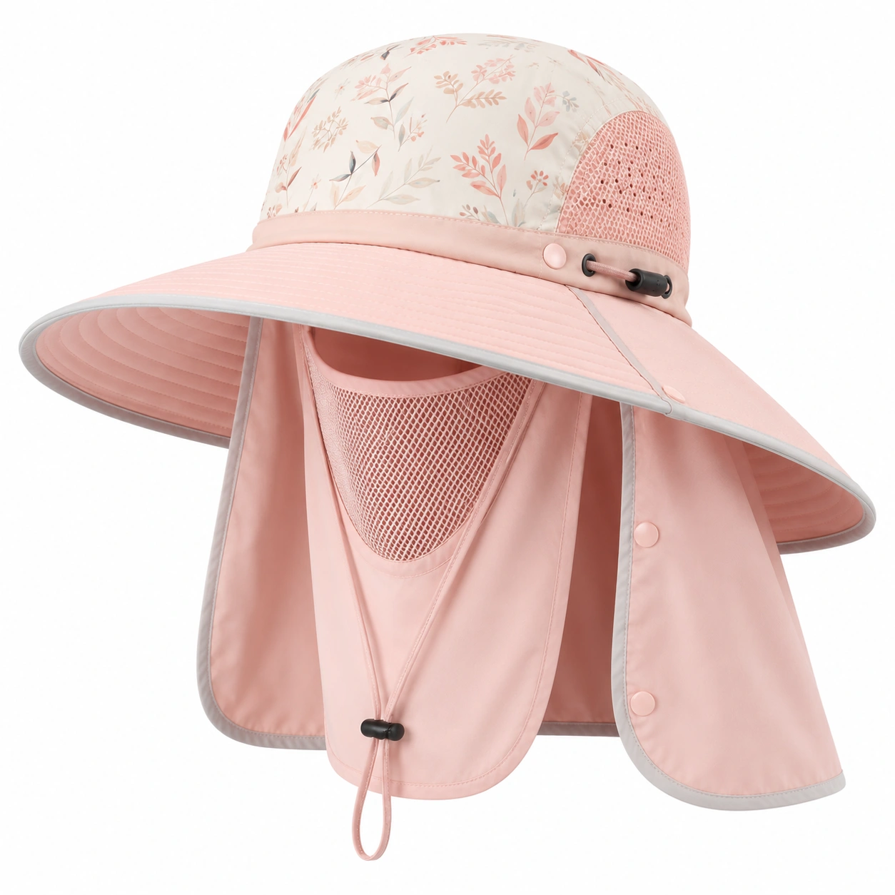 Chapeau de Soleil Anti-UV à Large Bord Rose avec Motif Floral-cozyverix