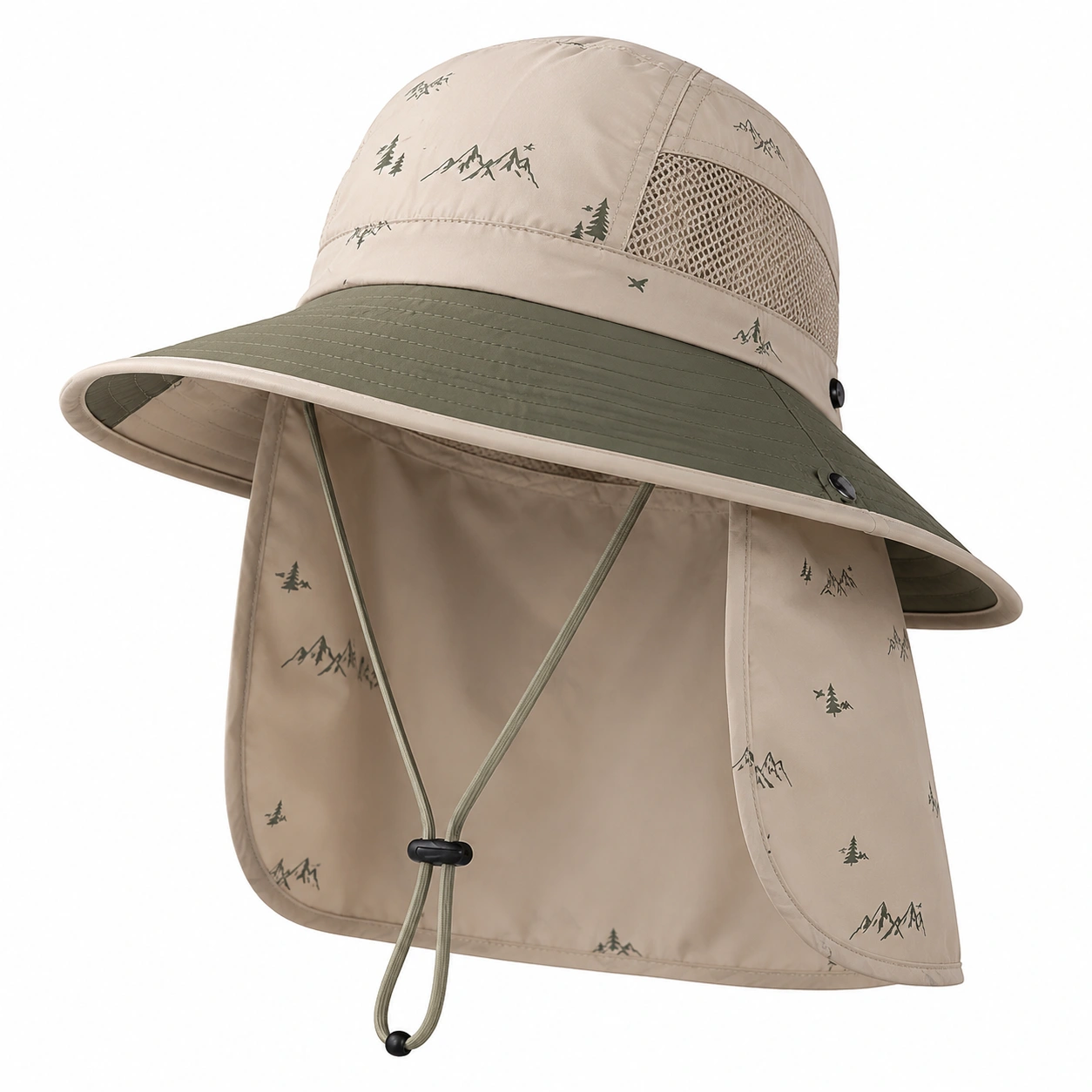 Chapeau de Randonnée Anti-UV avec Protège-Nuque Beige et Olive-cozyverix