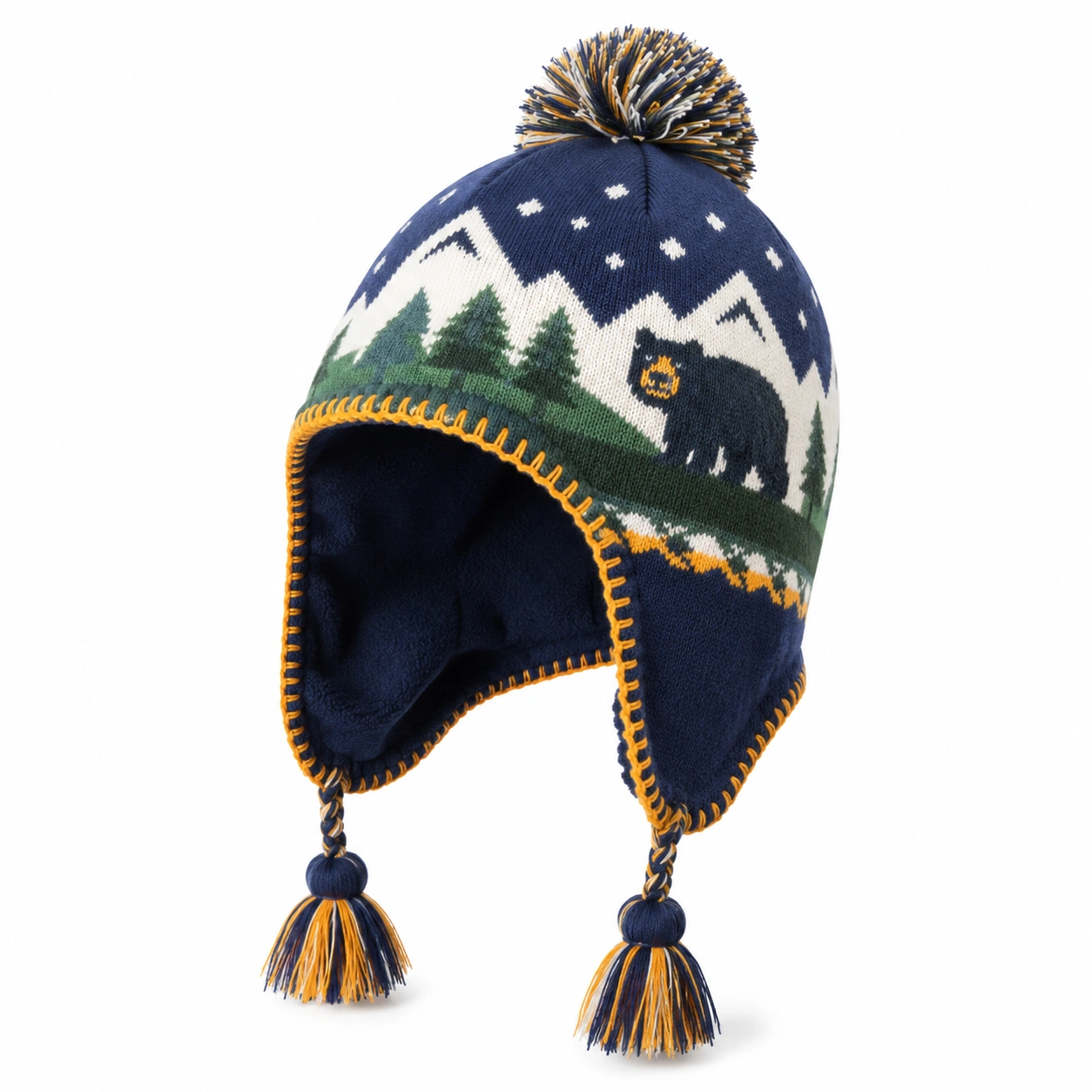 Bonnet péruvien enfant motif ours et montagne-cozyverix