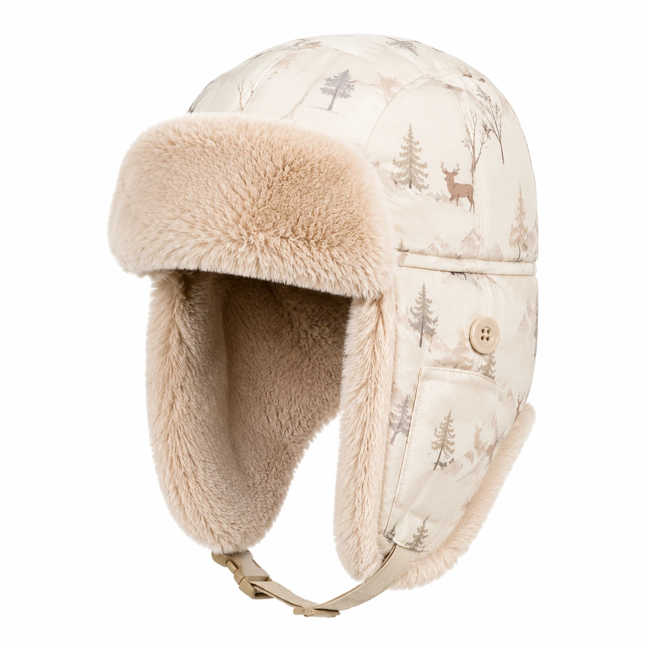 Chapeau Aviateur Enfant Doublure Fourrure Motif Hiver Beige-cozyverix