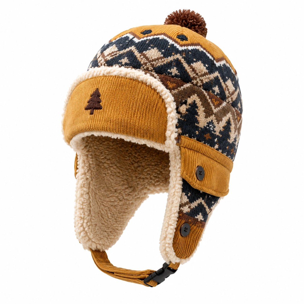 Chapeau Trappeur Géométrique avec Doublure Polaire Marron-cozyverix